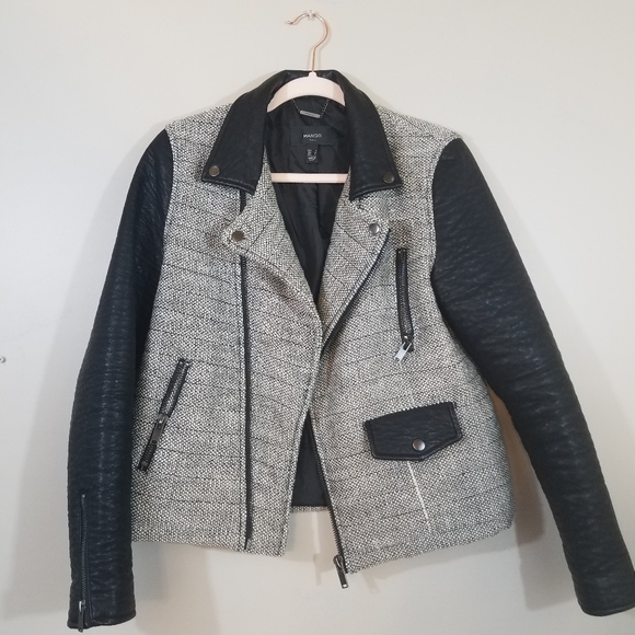 Mango Jackets & Blazers - Faux leather and tweed jacket